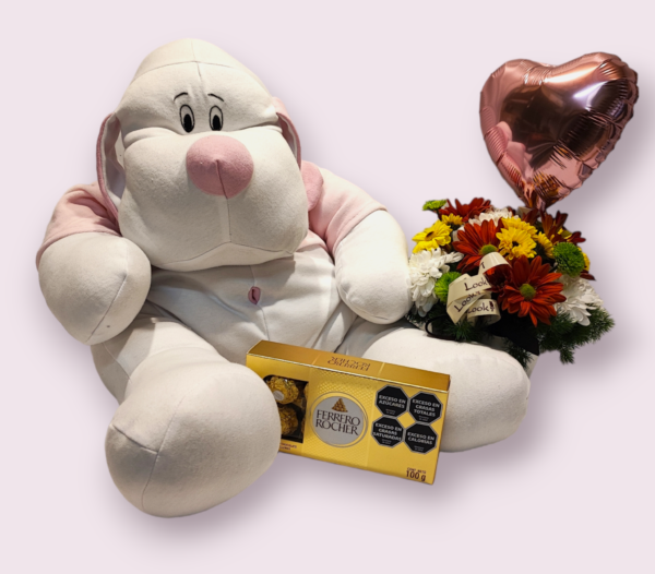 Florero con Globo Rosado, Perro XL y bombones Ferrero - Imagen 3