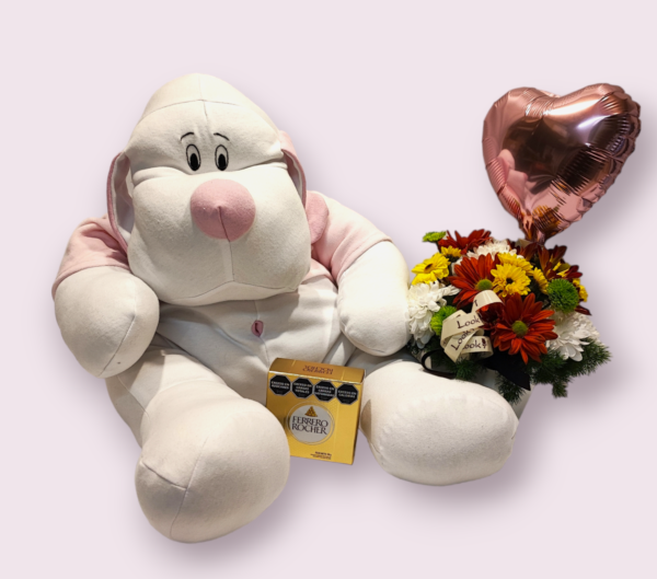 Florero con Globo Rosado, Perro XL y bombones Ferrero - Imagen 4