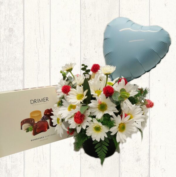 Florero con Globo Nene y Chocolates